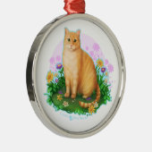 Orangefarbene Katze im Blume-Patch Ornament Aus Metall (Rechts)