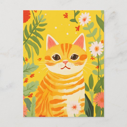 Orangefarbene Katze im Garten Postkarte (Vorderseite)
