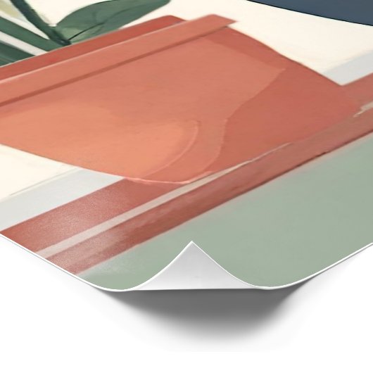 Orangefarbene Katze in Blume Pot Poster (Ecke)