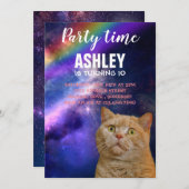 Orangefarbene Katze in Weltraum-Party Einladung (Vorne/Hinten)