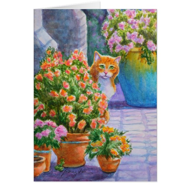 Orangefarbene Katze mit Blume Pocken (Vorne)