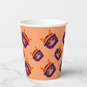 Orangefarbene Katze mit Lila Hexenhut-Halloween-Pa Pappbecher (Vorderseite)