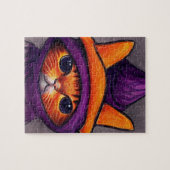 Orangefarbene Katze mit Lila Hexenhut Zeichnend Puzzle (Horizontal)