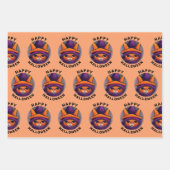 Orangefarbene Katze mit Lila Hexenhutenhappenhamme Geschenkpapier Set (Vorderseite)