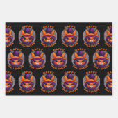 Orangefarbene Katze mit Lila Hexenhutenhappenhamme Geschenkpapier Set (Vorderseite)