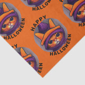 Orangefarbene Katze mit Lila Hexenhutenhappenhamme Seidenpapier (Detail)