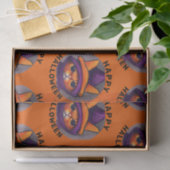 Orangefarbene Katze mit Lila Hexenhutenhappenhamme Seidenpapier (Geschenk)