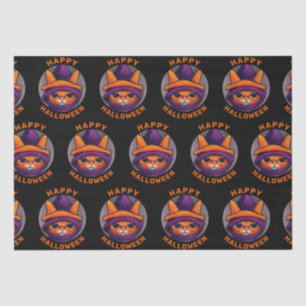 Orangefarbene Katze mit Lila Hexenhutenhappenhamme Seidenpapier