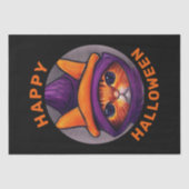 Orangefarbene Katze mit Lila Hexenhutenhappenhamme Seidenpapier (Vorderseite)