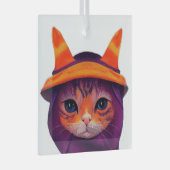 Orangefarbene Katze mit Lila Hexenhuttholz Ornament Aus Glas (Vorderseite Rechts)