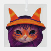Orangefarbene Katze mit Lila Hexenhuttholz Ornament Aus Glas (Rückseite)