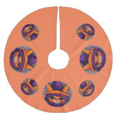 Orangefarbene Katze mit Lila Hexenhuttholz Polyester Weihnachtsbaumdecke (Vorderseite)