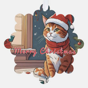 Orangefarbene Katze mit Weihnachtshut niedliches T Ornament Karte