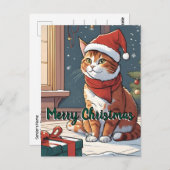 Orangefarbene Katze mit Weihnachtshut süße Tier Postkarte (Vorne/Hinten)