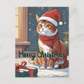 Orangefarbene Katze mit Weihnachtshut süße Tier Postkarte (Vorderseite)