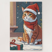 Orangefarbene Katze mit Weihnachtshut süße Tier Puzzle (Vertikal)