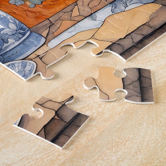 Orangefarbene Katze mit Zitrone Tee Puzzle (Seite)