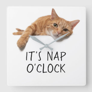 Orangefarbene Katze Quadratische Wanduhr