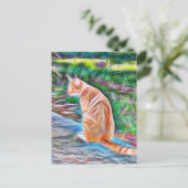 Orangefarbene Katze sitzt auf einer Pfade-Postkart Postkarte (Stehend Vorderseite)