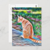 Orangefarbene Katze sitzt auf einer Pfade-Postkart Postkarte (Vorne/Hinten)