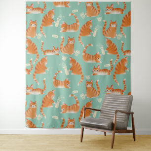 Orangefarbene Katzen, die sich über die Orange Tab Wandteppich
