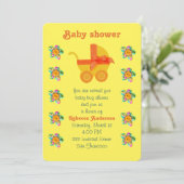 Orangefarbene Kinderwagen, rosa, lila genähte Blum Einladung (Stehend Vorderseite)