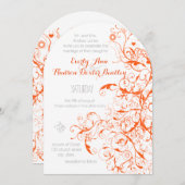 Orangefarbene Korallenvögel und Wirbel Hochzeitsei Einladung (Vorne/Hinten)