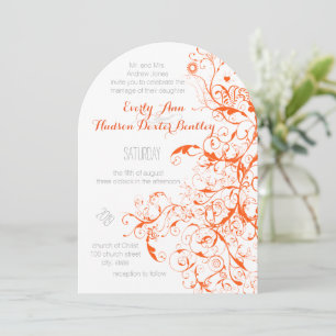 Orangefarbene Korallenvögel und Wirbel Hochzeitsei Einladung