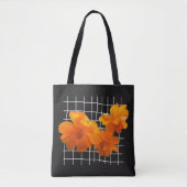 Orangefarbene Kosmos-Blume auf weißem Gitter auf s Tasche (Vorderseite)