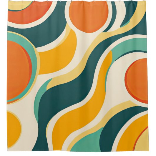 Orangefarbene Kreise und Farbstreifen Duschvorhang (Vorderseite)