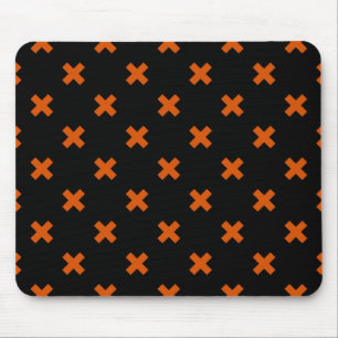 Orangefarbene Kreuzstiche auf schwarz Mousepad