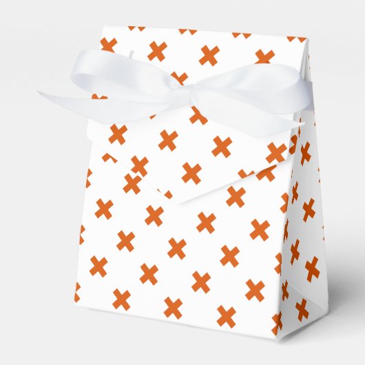 Orangefarbene Kreuzstiche auf weiß Geschenkschachtel (Vorderseite)