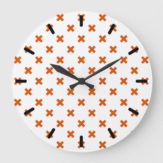 Orangefarbene Kreuzstiche auf weiß Große Wanduhr (Vorderseite)