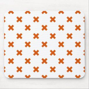 Orangefarbene Kreuzstiche auf weiß Mousepad