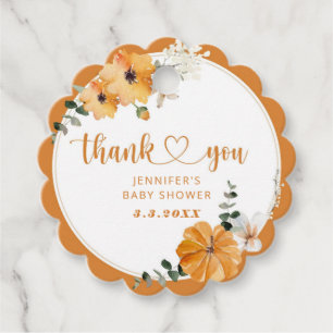 Orangefarbene Kürbis Baby Dusche Gefallen Tag Geschenkanhänger