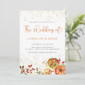 Orangefarbene Kürbis Herbstflora Einladung Hochzei (Stehend Vorderseite)