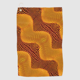 Orangefarbene Kurve und goldene Punkte auf braunem Golfhandtuch