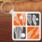 Orangefarbene Lacrosse Blöcke Schlüsselanhänger (Vorderseite)