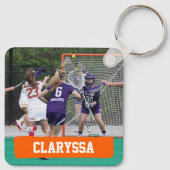 Orangefarbene Lacrosse Blöcke Schlüsselanhänger (Rückseite)