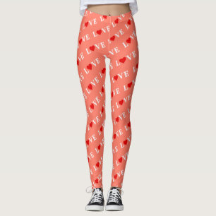 Orangefarbene LIEBE und rotes Herzdesign Elegante Leggings