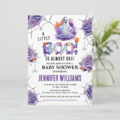 Orangefarbene lila Babydusche Einladung (Stehend Vorderseite)