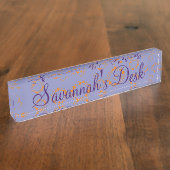 Orangefarbene Lila Circle Squares Muster Clear Sol Namensplakette (Seite)