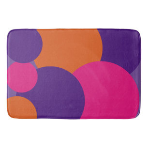 Orangefarbene, Lila und Hot-Pink-Polka-Punkte Badematte