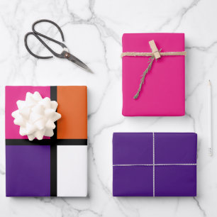 Orangefarbene, Lila und Hot-Pink-Quadrate - Umrand Geschenkpapier Set