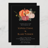 Orangefarbene Lila und weiße Kürbis-Schwarze Hochz Einladung (Vorne/Hinten)
