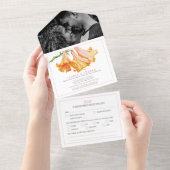 Orangefarbene liläre Hochzeit RSVP Optionen All In One Einladung (Abreißen)