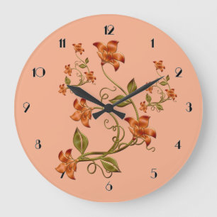 Orangefarbene Lilien Musterpatrone Große Wanduhr