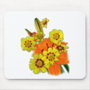 orangefarbene Lilien- und Gänseblümchen-Blumen Mousepad