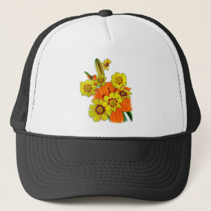orangefarbene Lilien- und Gänseblümchen-Blumen Truckerkappe