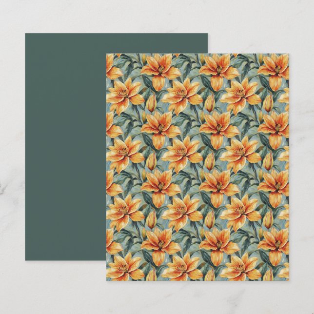 Orangefarbene Lily & Salbei Hintergrund Scrapbook  (Vorne/Hinten)